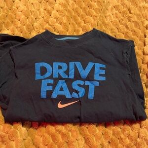 Nike Black Tee with Blue Text and Orange Logo